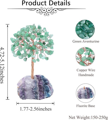 Jovivi Natural Green Aventurine Crystal Tree, Raw Healing Crystals Fluorite Base Bonsai Money Tree for Home Office Table Decor Wealth and Luck