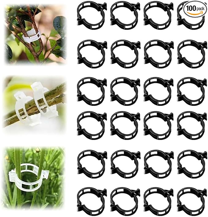 Secured Plastic Plant Clip, 2025 Upgrade Plant Support Clips Reusable Garden Clips, Garden Clips for Climbing Plants, Plastic Trellis Clips Tomato Grape Vine Vegetables Plant Fixing Clips (100, Black)
