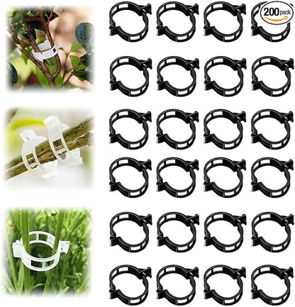 Secured Plastic Plant Clip, 2025 Upgrade Plant Support Clips Reusable Garden Clips, Garden Clips for Climbing Plants, Plastic Trellis Clips Tomato Grape Vine Vegetables Plant Fixing Clips (200, Black)