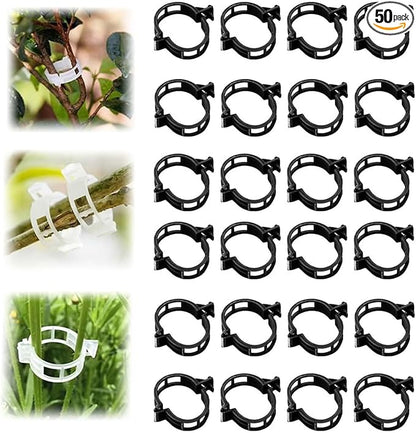 Secured Plastic Plant Clip, 2025 Upgrade Plant Support Clips Reusable Garden Clips, Garden Clips for Climbing Plants, Plastic Trellis Clips Tomato Grape Vine Vegetables Plant Fixing Clips (50, Black)