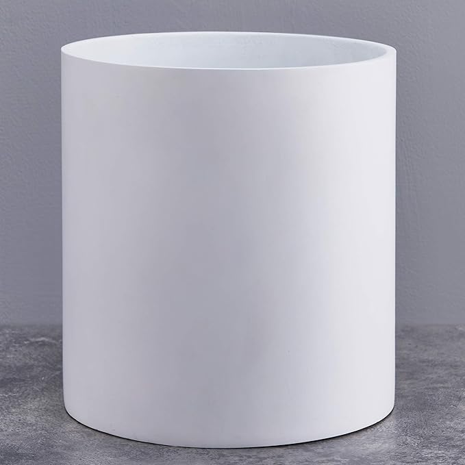 FaithLand Plant Pot 10 inch - Perfectly Fits Mid-Century Modern Plant Stand - Drainage Plug and Drainage Mesh Screen - Matte White Planter Pot - Upgraded