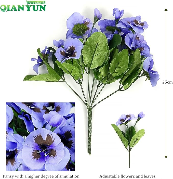 QIANYUN Fake Flowers Pansy Small Wild Flower Daisy Faux Plastic Purple Flowers for Home Wedding Kitchen Garden Table Centerpieces Indoor Outdoor Decor (8PCS,Purple)