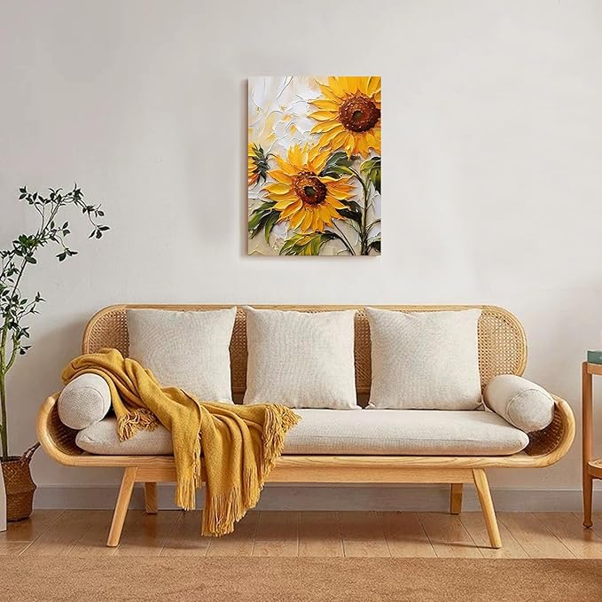 Sunflower Canvas Wall Art Abstract Sunflower Texture Landscape Wall Decor Artwork Yellow Floral Pictures Paintings Modern Botanical Posters Print Living Room Dining Room Kitchen Decor 16×24 Inch