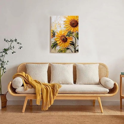 Sunflower Canvas Wall Art Abstract Sunflower Texture Landscape Wall Decor Artwork Yellow Floral Pictures Paintings Modern Botanical Posters Print Living Room Dining Room Kitchen Decor 16×24 Inch