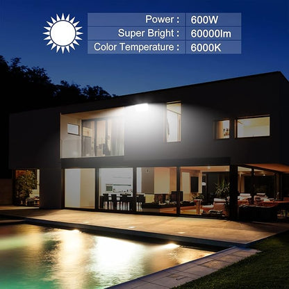 600W Outdoor LED Flood Light, 60000LM Super Bright, 110-285V, IP66 Waterproof, 6000K Daylight White Security Lights,Lighting for Playground Yard Stadium Lawn Ball Park