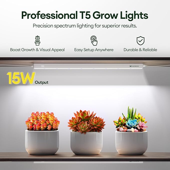Grow Lights for Indoor Plants 2FT, Blue-Rich Full Spectrum 5000K Grow Light, 60W(4 x 15W), T5 LED Grow Light Strips for Succulents, High PPFD, Linkable, White, 4-Pack