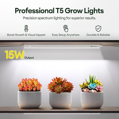 Grow Lights for Indoor Plants 2FT, Blue-Rich Full Spectrum 5000K Grow Light, 60W(4 x 15W), T5 LED Grow Light Strips for Succulents, High PPFD, Linkable, White, 4-Pack