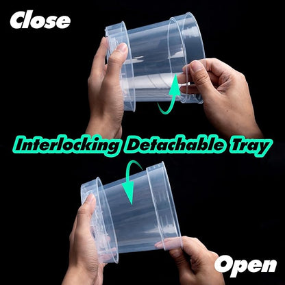 6 Inch Clear Plastic Plant Pot with Drainage Holes, Interlocking & Detachable Tray - Deep Saucer - Durable BPA-Free Plastic, Transparent Design, Raised Base for Airflow, Set of 12, 92-X-B-5
