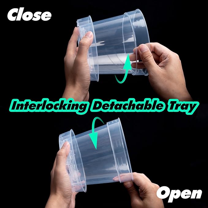 6 Inch Clear Plastic Plant Pot with Drainage Holes, Interlocking & Detachable Tray - Deep Saucer - Durable BPA-Free Plastic, Transparent Design, Raised Base for Airflow, Set of 6, 92-X-A-5