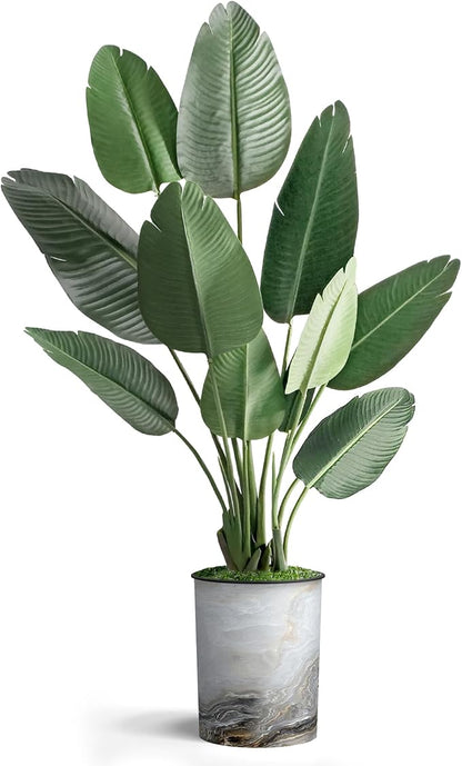 Artificial Tree in Granite Effect Planter, Fake Bird of Paradise Silk Tree for Indoor and Outdoor Home Decoration - 58" Overall Tall (Plant Pot Plus Tree)