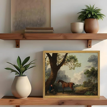 SAMHOU Wood Framed Vintage Horse Landscape Wall Art, George Stubbs Classic Rustic Oil Painting Print, Farmhouse Nature Scene Canvas Posters Wall Decor Picture for Living Room Bedroom Office 8x10 Inch