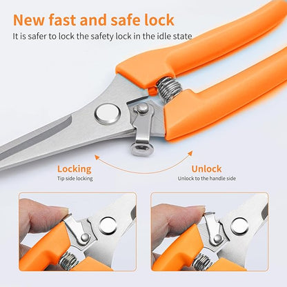 Flower Shears, 7.6 inch Flower Cutting Scissors Pruning Shears for Beginners, High Strength Steel, Sharp Rust Resistant,Garden Clippers Plant Cutter with Comfortable Grip Handles -Orange