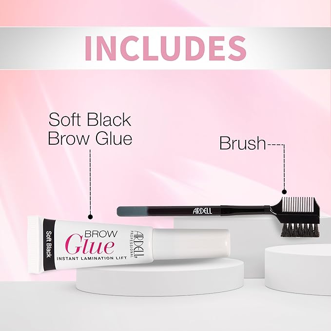 Ardell Brow Glue Soft Black with Styling Brush – Instant Lamination Brow Gel for Fluffy, Defined Brows, All-Day Extreme Hold Eyebrow Gel Waterproof, 0.35 oz
