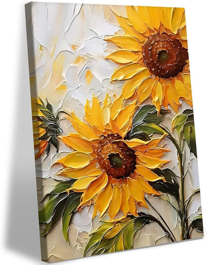 Sunflower Canvas Wall Art Abstract Sunflower Texture Landscape Wall Decor Artwork Yellow Floral Pictures Paintings Modern Botanical Posters Print Living Room Dining Room Kitchen Decor 12×16 Inch