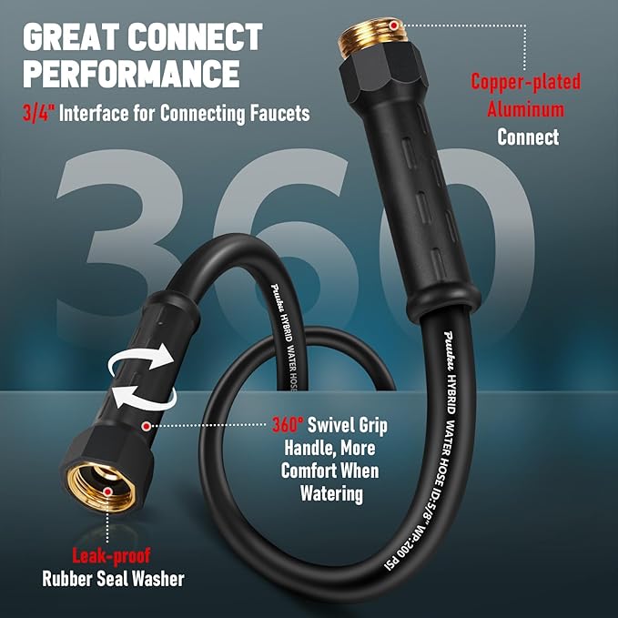Garden Hose 100ft x 5/8", NON-EXPANDABLE Heavy Duty Premium Flexible Water Hose, No Kink, Leakproof, Lightweight Hybrid Hose with Male to Female Fittings for Household、Backyard