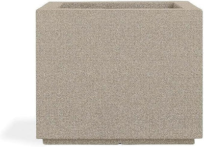 PolyStone Monterray Modern Outdoor/Indoor Square Planter, 23" L x 23" W x 19" H, Lightweight, Heavy Duty, Weather Resistant, Polymer Finish, Commercial Grade and Residential (Sandstone Granite)