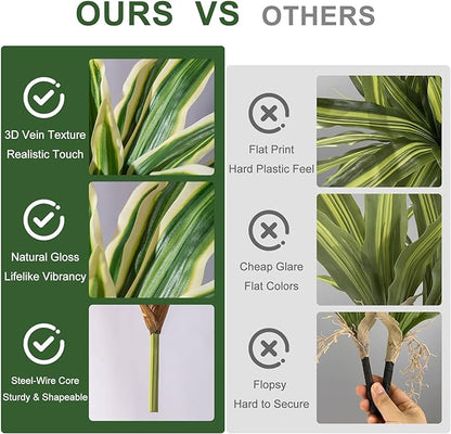 4 Pcs Artificial Greenery Stems Dracaena Faux Branches Artificial Plants Realistic Fake Dracaena Greenery Realistic Plants for Indoor Outdoor Porch Patio Home Office Living Room Decor (Yellow)
