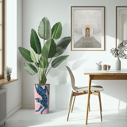 Artificial Tree in Contemporary Tiger Pattern Planter, Fake Bird of Paradise Silk Trees for Indoor and Outdoor Home Decoration - 67" Overall Tall (Plant Pot Plus Tree)