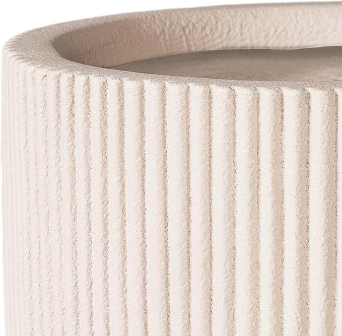 16 Inch Handmade Concrete Outdoor Planter - Classic Striped Design | Fiberglass & Composite Material | Durable for Commercial & Home Decor