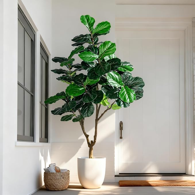 Tall Artificial Trees Large Faux Fiddle Leaf fig Tree with Pot Indoor Outdoor Realistic Floor Fake plantas for Home Living Room Office Porch Outside Patio arboles para decoracion Housewarming Gift