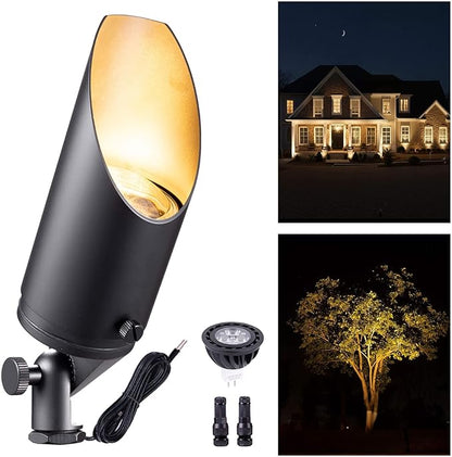 Gardenreet Brass Landscape Spotlights Low Voltage - Outdoor LED Uplight 12V, Wired Spot Lights IP65 Waterproof, Black for Exterior Garden Yard Tree House with 5W 2700K Warm White MR16 Bulb