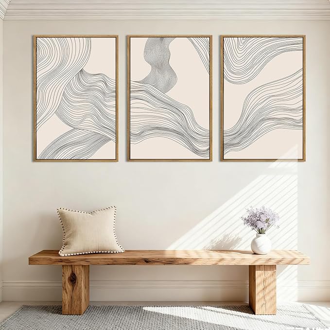 Large Modern Minimalist Wall Art Framed Neutral Abstract Wall Decor 24x36 Inch Set of 3 for Living Room Bedroom Dining Room