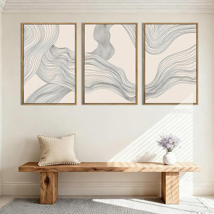 Large Modern Minimalist Wall Art Framed Neutral Abstract Wall Decor 24x36 Inch Set of 3 for Living Room Bedroom Dining Room