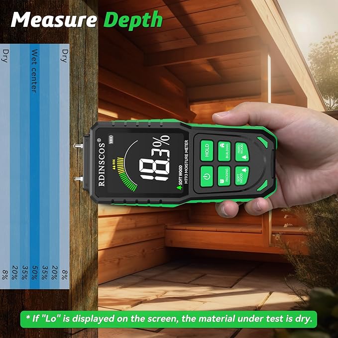 Rechargeable Moisture Meter for Wood, Drywall & Flooring – Pin-Type Moisture Detector with Replaceable Pins, Hold Function & Custom Wood Settings