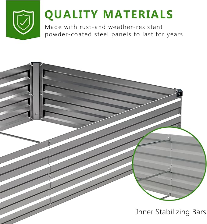 2PCS 7x3x1ft Galvanized Metal Raised Garden Bed Kit,Outdoor Planter Box Vegetables,Flowers,Herbs Durable Rust-Resistant Patio Gardening Beds,Silver