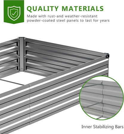 2PCS 10x3x1ft Galvanized Metal Raised Garden Bed Kit,Outdoor Planter Box Vegetables,Flowers,Herbs Durable Rust-Resistant Patio Gardening Beds,Silver