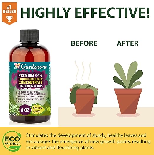 Premium Liquid Lemon Tree Plant Fertilizer - 3-1-2 Concentrate for Indoor Plants and Flowers by Gardenera | Organic Plant Food for Lemon Trees - 8oz