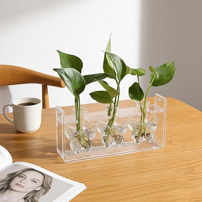 Clear Plant Propagation Station Plants Terrarium Planter Vase Birthday Gifts for Women Girl in Acrylic Stand Home Office Garden Decor