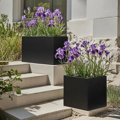 Black Planter Box Galvanized Steel Metal Planter Rectangular Indoor Large Outdoor Planters Steel Metallic Heavy Flower Pot 36In x 12In x 16In Commercial Residential for Patio, Backyard, Garden
