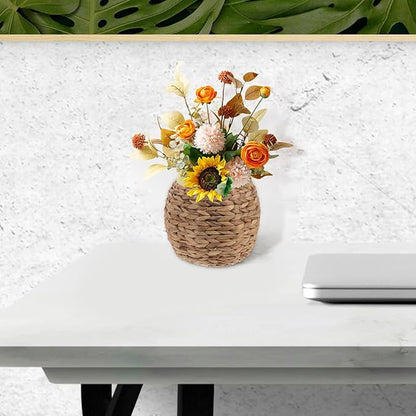 Woven Planter Basket, Seagrass Basket Planters, Hyacinth Woven Flower Pot Rattan Wicker Plant Pot, for Desktop and Home Organization