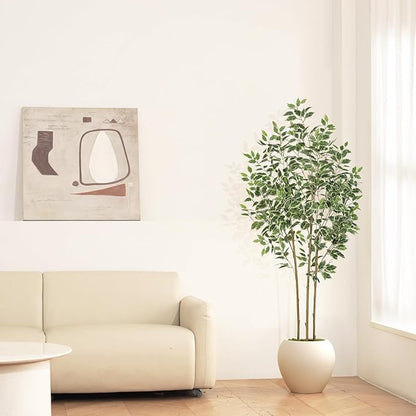 Ficus Tree Artificial - 6ft Artificial Ficus Trees Indoor with Natural Trunk and Lifelike Leaves - Fake Ficus Tree for Home Office Corner Indoor Decor