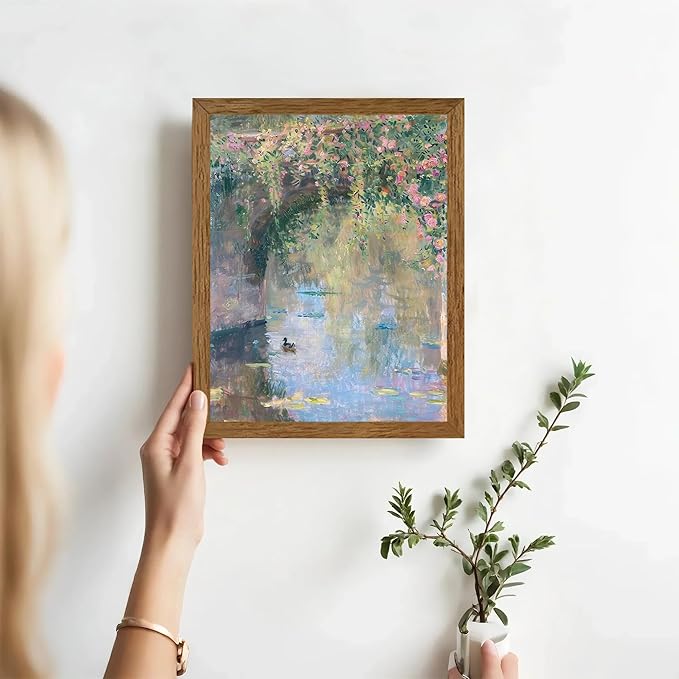 Wojuin Framed Vintage Monet Canvas Wall Art, Garden Rose Cute Animals Painting Picture Wall Decor, Sunset Iandscape Poster Impressionist Floral Prints for Living Room Bedroom Bathroom Office 8x10 in