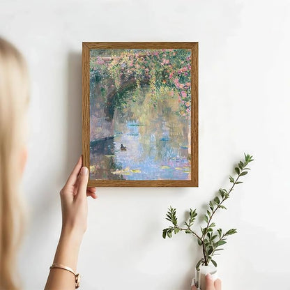 Wojuin Framed Vintage Monet Canvas Wall Art, Garden Rose Cute Animals Painting Picture Wall Decor, Sunset Iandscape Poster Impressionist Floral Prints for Living Room Bedroom Bathroom Office 8x10 in