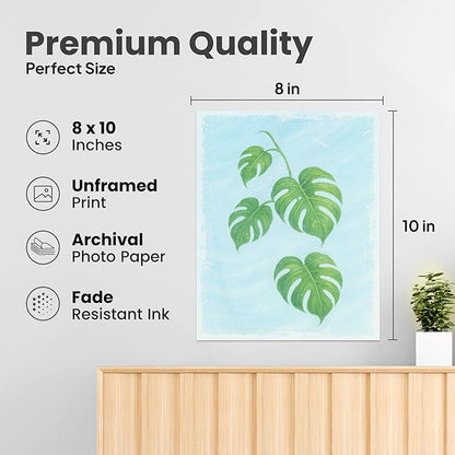 ZUKIY Monstera Botanical Hanging Print - Magnetic Wood Poster Hanger - Unframed 8x10 Poster for Modern Wall Decor - Minimalist Tropical Plant Art for Home Office Studio or Classroom Walls