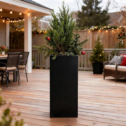 Galvanized Steel Metallic Heavy Planter for Outdoor Plants Metal Planters Box 14"x14"x30" Spliced Flower Planter with Partitions for Outside,Indoor,Garden (Black, 14 * 14 * 30)