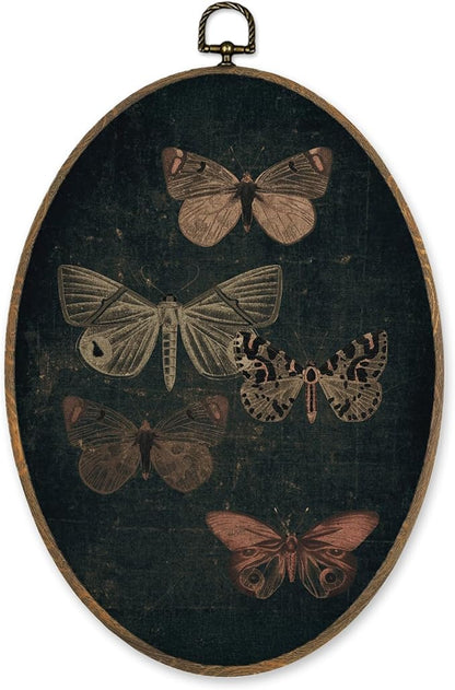LKETW Vintage Moody Butterfly Oval Wall Art Decor, Gothic Dark Academia Butterfly Oval Canvas Hanging Decor, Dark Cottagecore Moth Wall Decorations for Home Bedroom Living Room, 8.6x11.4 Inch