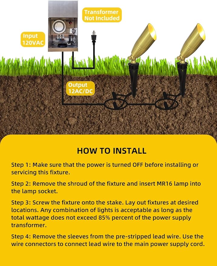 COLOER Die-cast Brass Landscape Spotlight 1-Pack Without Bulb,12V AC/DC Low Voltage Copper Outdoor Lighting with Ground Stake, Directional Garden Patio Spot Up Light (102B Copper Finish)