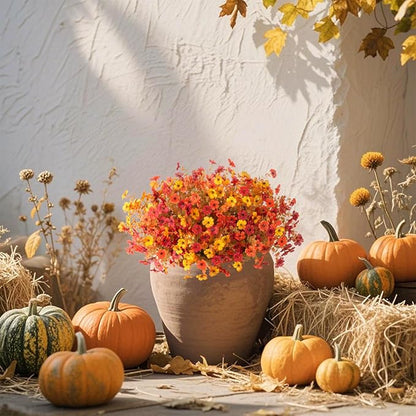 12 Bundles Fake Mums Fall Flowers Artificial for Outdoors Decoration Artificial Mums Faux Plants Daisy for Outdoor Outside Planters UV Resistant Violets for Fall Decor Home Porch Door Front Patio Yard