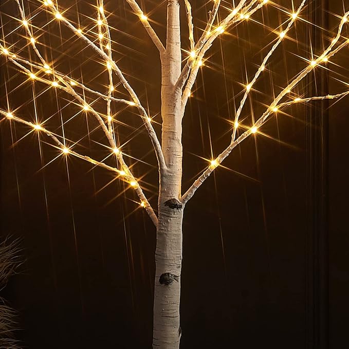 Hairui Pre Lit Birch Tree with 255L Multi Color and Warm White Fairy Lights 8 Functions 5FT, Lighted Tree for Indoor Outdoor Halloween Christmas Holiday Party Decoration