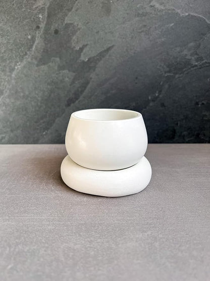 Mini Concrete Planter with Drainage, Cute Plant Pot, Bubble Planter, Decorative Cement Pot, Minimalist Pot with Saucer, Nordic, Chunky Pot (White)