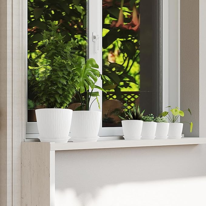8/7/6 inch Plant Pots, 3 Pack Flower Pots for Outdoor Indoor Garden Plants, Large Planters with Multi Mesh Drainage Holes and Saucer (White, 8"+7"+6")
