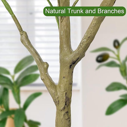 5 FT Olive Trees Artificial Indoor, Faux Olive Tree 5 ft with Natural Wood Trunk Branches and Lifelike Fruits, Realistic Fake Tree Artificial Plants Tall with Planter for Home Office Decor