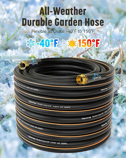 Non-Expandable Leader Hose 5ft x 5/8", Short Garden Hose, Rubber Water Hose, Heavy Duty, No Kink, Flexible Garden Hose with Swivel Handle, Male to Female Fittings, Burst 600 PSI, Without Nozzle