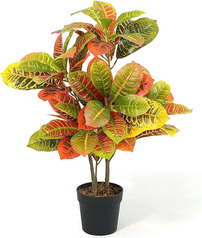 CAPHAUS 30 Inch Artificial Croton Tree Potted Plant - UV Resistant Faux Topiary Plant, Low Maintenance Realistic Indoor Outdoor Decor for Home, Office, Front Porch, Patio