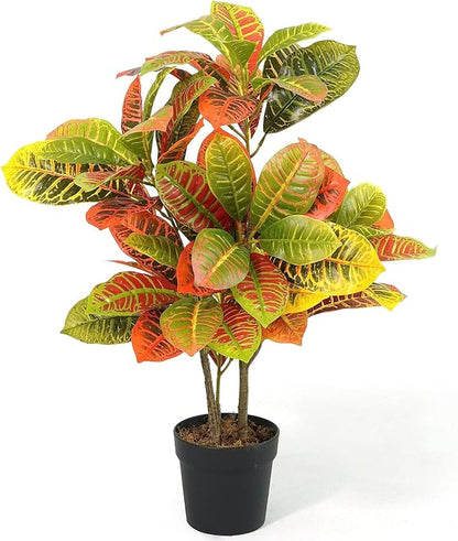 CAPHAUS 30 Inch Artificial Croton Tree Potted Plant - UV Resistant Faux Topiary Plant, Low Maintenance Realistic Indoor Outdoor Decor for Home, Office, Front Porch, Patio