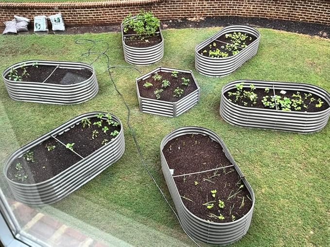A ANLEOLIFE Hexagon Galvanized Metal Raised Garden Bed Outdoor, 70x60x18in Deep Metal Planter Box for Flowers, Herbs & Vegetables, 18'' Tall Decorative Raised Bed, Quartz Grey